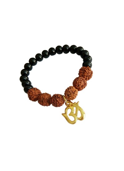 Shivay Om Charm Rudraksha Black Onyx Beads Bracelet 